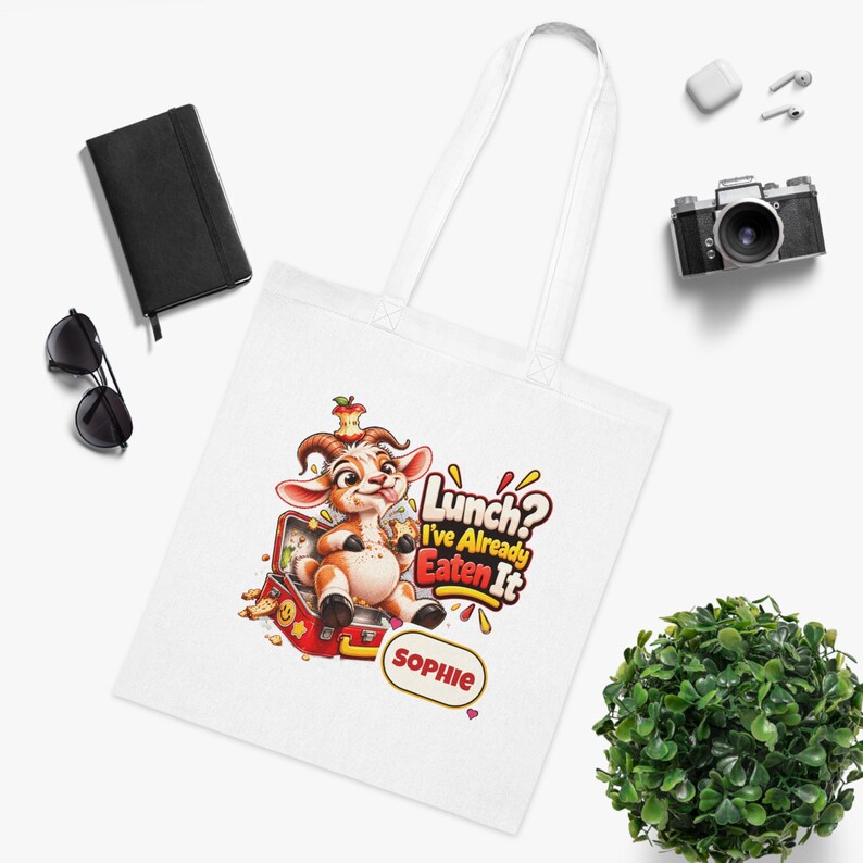 Gepersonaliseerde lunchtas met opdruk "Lunch already eat", katoenen boodschappentas met eigen naam, grappig geitencadeau, cadeau voor foodies, cadeau voor haar afbeelding 7