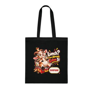 Gepersonaliseerde lunchtas met opdruk "Lunch already eat", katoenen boodschappentas met eigen naam, grappig geitencadeau, cadeau voor foodies, cadeau voor haar afbeelding 3