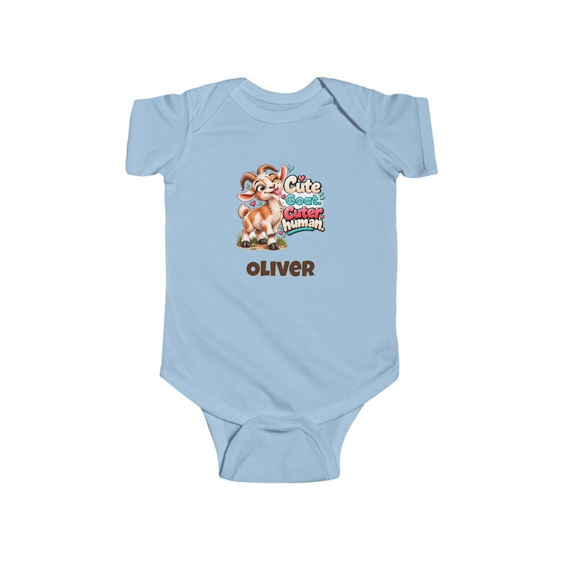 Personalised Baby Bodysuit, Cute Goat Cuter Human Baby Vest, Custom Name Baby Grow, Baby Shower Gift, New Baby Gift image 3