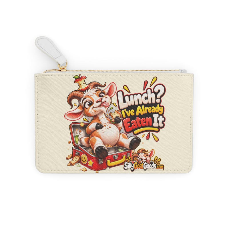 Personalised Lunch Already Eaten Mini Clutch Bag, Custom Name Zip Purse Makeup Bag, Funny Goat Gift, Foodie Gift, Gift for Her image 2