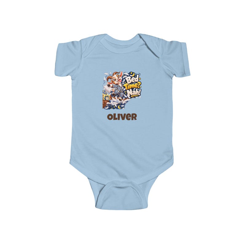Personalisierter Babybody, lustiges Ziegen-Babyshirt mit Schlafenszeitmotiv, Babybody mit individuellem Namen, Geschenk zur Babyparty, Geschenk zur Geburt Bild 3