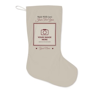 Personalised Photo Christmas Stocking, Custom Name Santa Stocking, Your Image Here, Family Pet Baby First Christmas Stocking image 1
