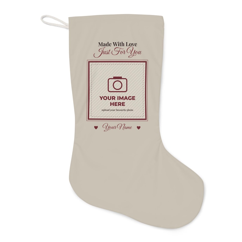 Personalised Photo Christmas Stocking, Custom Name Santa Stocking, Your Image Here, Family Pet Baby First Christmas Stocking image 1