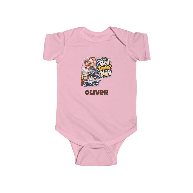 Personalisierter Babybody, lustiges Ziegen-Babyshirt mit Schlafenszeitmotiv, Babybody mit individuellem Namen, Geschenk zur Babyparty, Geschenk zur Geburt Bild 4