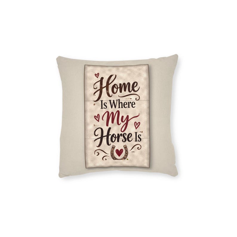 Personalised Horse Photo Cushion, Home Is Where My Horse Is Pillow, Custom Horse Name Cushion, Equestrian Gift, Horse Owner Gift image 2