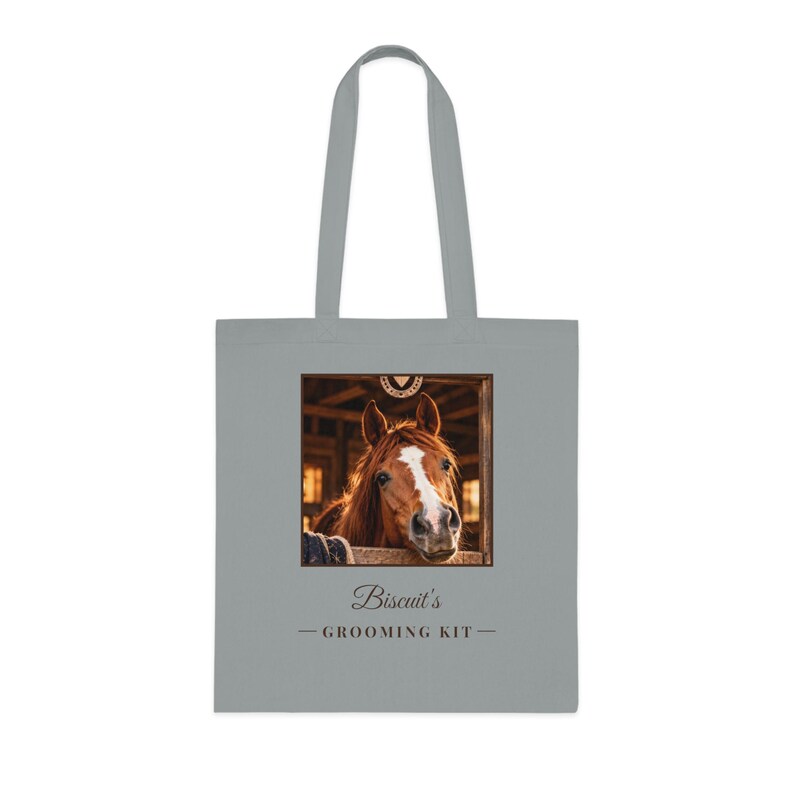 Bolsa personalizada para el cuidado del caballo, bolsa con foto personalizada del caballo, bolsa para el establo con el nombre del caballo, regalo ecuestre, regalo para mamás de ponis, bolsa de aseo. imagen 2