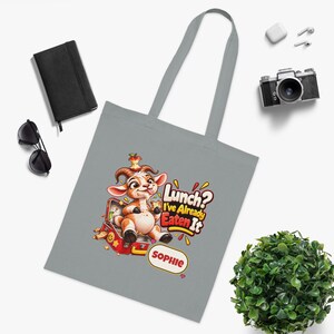 Gepersonaliseerde lunchtas met opdruk "Lunch already eat", katoenen boodschappentas met eigen naam, grappig geitencadeau, cadeau voor foodies, cadeau voor haar afbeelding 8