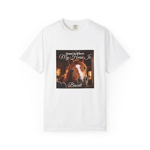 Personalised Horse Photo T-Shirt, Home Is Where My Horse Is, Custom Horse Name Shirt, Equestrian Gift, Horse Owner Tee, Pony Mum image 1