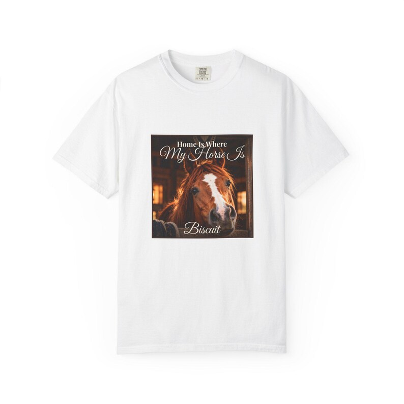 Personalised Horse Photo T-Shirt, Home Is Where My Horse Is, Custom Horse Name Shirt, Equestrian Gift, Horse Owner Tee, Pony Mum image 1