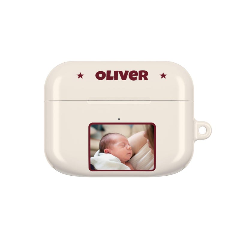 Funda personalizada para AirPods con foto de bebé, funda para auriculares con nombre personalizado, compatible con Pro y Gen 1-4, regalo para papá primerizo, regalo para mamá primeriza imagen 1