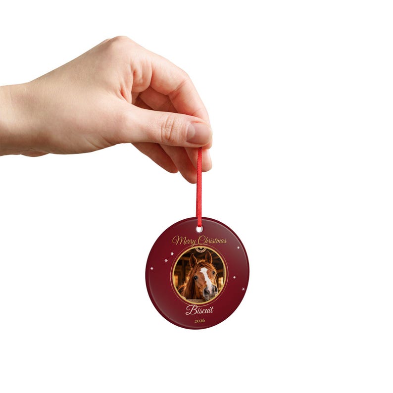 Personalised Horse Photo Christmas Ornament, Custom Horse Name Bauble 2026, Equestrian Christmas Gift, Horse Owner Tree Decoration Bild 7