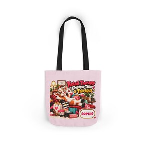 Bolso de lona personalizado para terapia de compras, bolso con correa de color con nombre personalizado, regalo divertido de cabra, regalo para adictas a las compras, regalo para ella. imagen 7