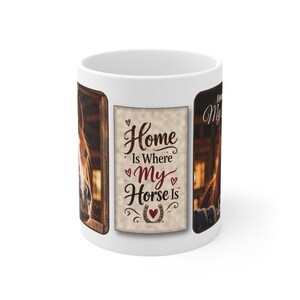 Personalised Horse Photo Mug, Home Is Where My Horse Is, Custom Horse Name Mug, Equestrian Gift, Horse Owner Gift, Pony Mum Mug 11oz 画像 3