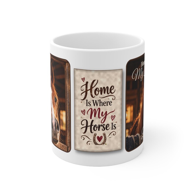 Personalised Horse Photo Mug, Home Is Where My Horse Is, Custom Horse Name Mug, Equestrian Gift, Horse Owner Gift, Pony Mum Mug 11oz 画像 3