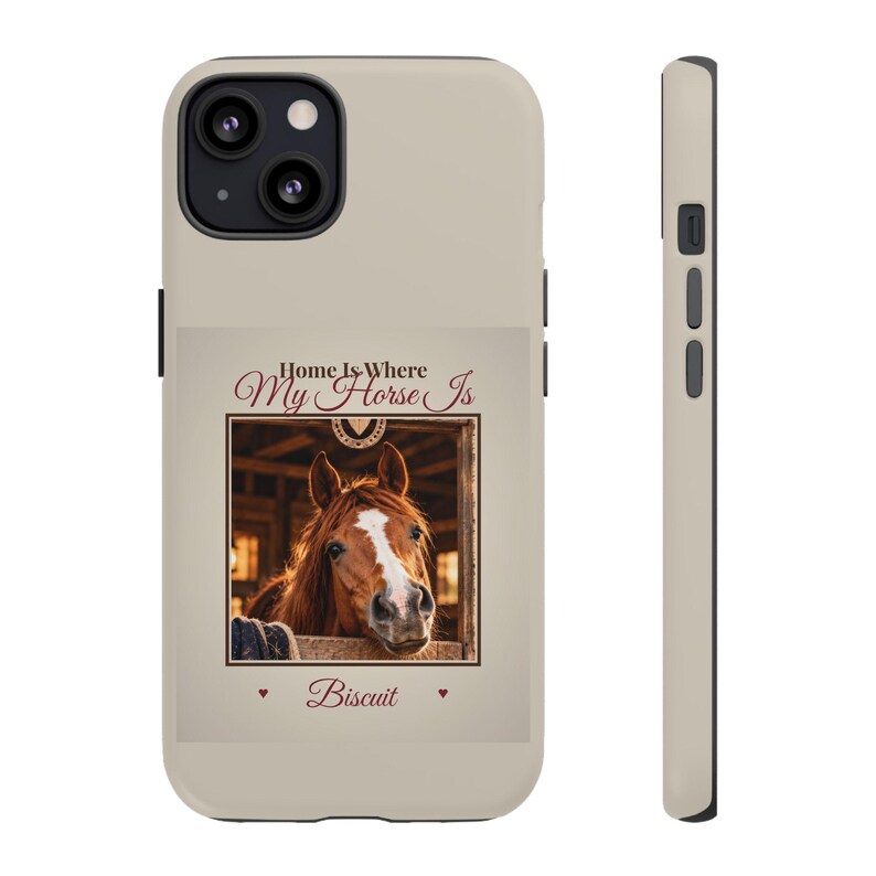 Custodia per telefono personalizzata con foto di cavallo, resistente per iPhone e Samsung, "Casa è dove c'è il mio cavallo", nome del cavallo personalizzato, regalo per appassionati di equitazione. immagine 7