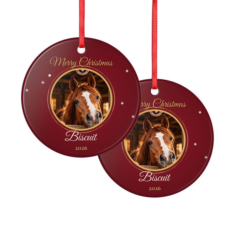 Personalised Horse Photo Christmas Ornament, Custom Horse Name Bauble 2026, Equestrian Christmas Gift, Horse Owner Tree Decoration Bild 6