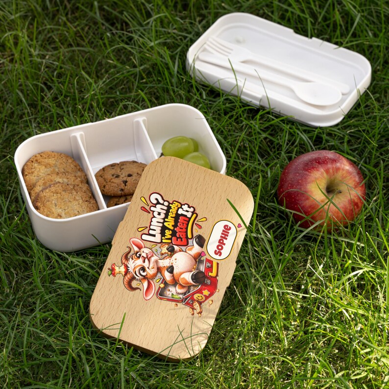 Personalised Bento Lunch Box with Name, Funny Goat Lunch? I've Already Eaten It, Custom Lunch Box with Cutlery, Office or School image 5