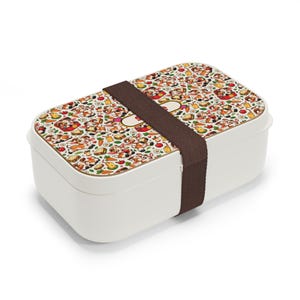 Personalised Bento Lunch Box with Name, Cute Goat Pattern Lunch Box, Custom Kids or Adult Lunch Box with Cutlery, Goat Lover Gift image 2