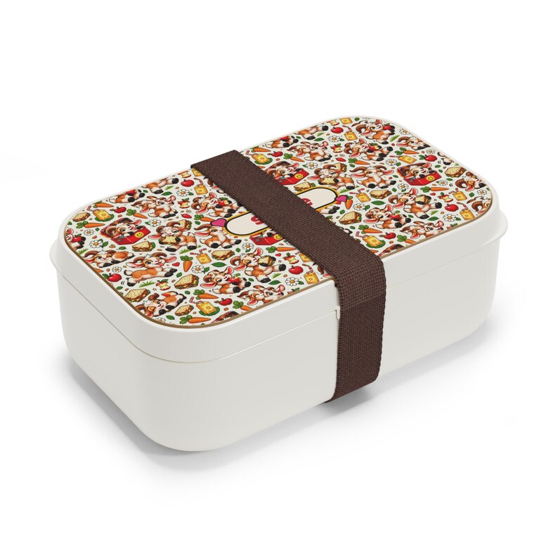 Personalised Bento Lunch Box with Name, Cute Goat Pattern Lunch Box, Custom Kids or Adult Lunch Box with Cutlery, Goat Lover Gift image 2