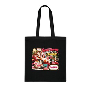 Personalised Retail Therapy Tote Bag, Custom Name Cotton Shopping Bag, Funny Goat Gift, Shopaholic Gift, Gift for Her image 3