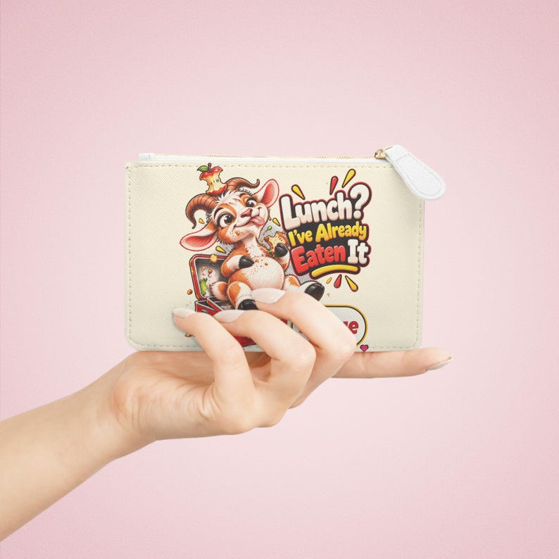 Personalised Lunch Already Eaten Mini Clutch Bag, Custom Name Zip Purse Makeup Bag, Funny Goat Gift, Foodie Gift, Gift for Her image 4