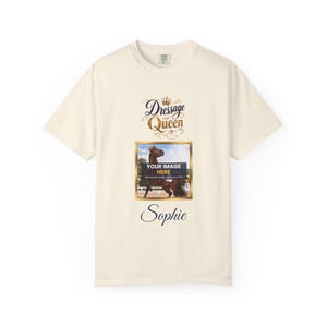 Personalised Dressage Queen T-Shirt, Your Horse Photo & Name, Custom Dressage Shirt, Dressage Rider Gift, Equestrian Gift, Horse Lover Tee image 2