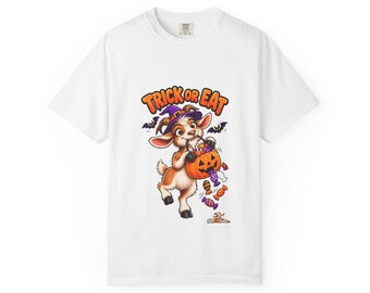 Trick or Eat Funny Goat Halloween T-Shirt, Goat Lover Gift, Family Matching Halloween Tee, Comfort Colors Shirt for Him or Her