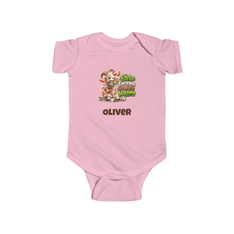 Personalised Baby Bodysuit, Eats Everything Regrets Nothing Goat Baby Vest, Custom Name Baby Grow, Baby Shower Gift, New Baby Gift image 4