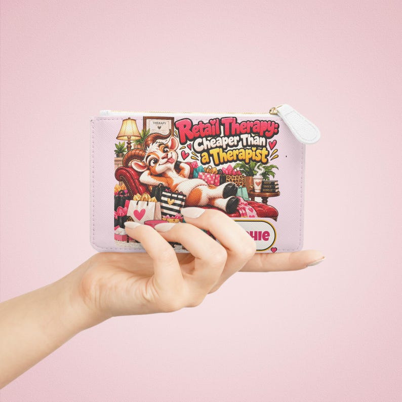 Personalisierte Mini-Clutch für Shopping-Fans, Kosmetiktasche mit Reißverschluss und individuellem Namen, lustiges Geschenk für Ziegenliebhaber, Geschenk für Shopping-Begeisterte, Geschenk für Sie Bild 4