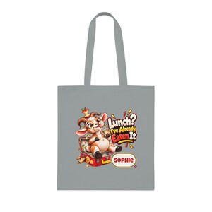 Gepersonaliseerde lunchtas met opdruk "Lunch already eat", katoenen boodschappentas met eigen naam, grappig geitencadeau, cadeau voor foodies, cadeau voor haar afbeelding 2