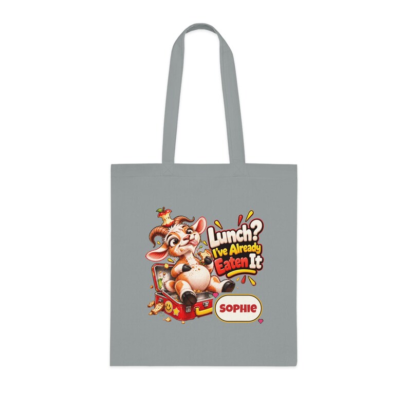 Gepersonaliseerde lunchtas met opdruk "Lunch already eat", katoenen boodschappentas met eigen naam, grappig geitencadeau, cadeau voor foodies, cadeau voor haar afbeelding 2