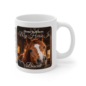 Personalised Horse Photo Mug, Home Is Where My Horse Is, Custom Horse Name Mug, Equestrian Gift, Horse Owner Gift, Pony Mum Mug 11oz 画像 1