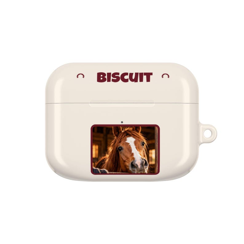 Personalised Horse Photo AirPods Case, Custom Name Earbud Case Cover, Fits Pro and Gen 1-4, Equestrian Gift, Horse Lover Gift image 1