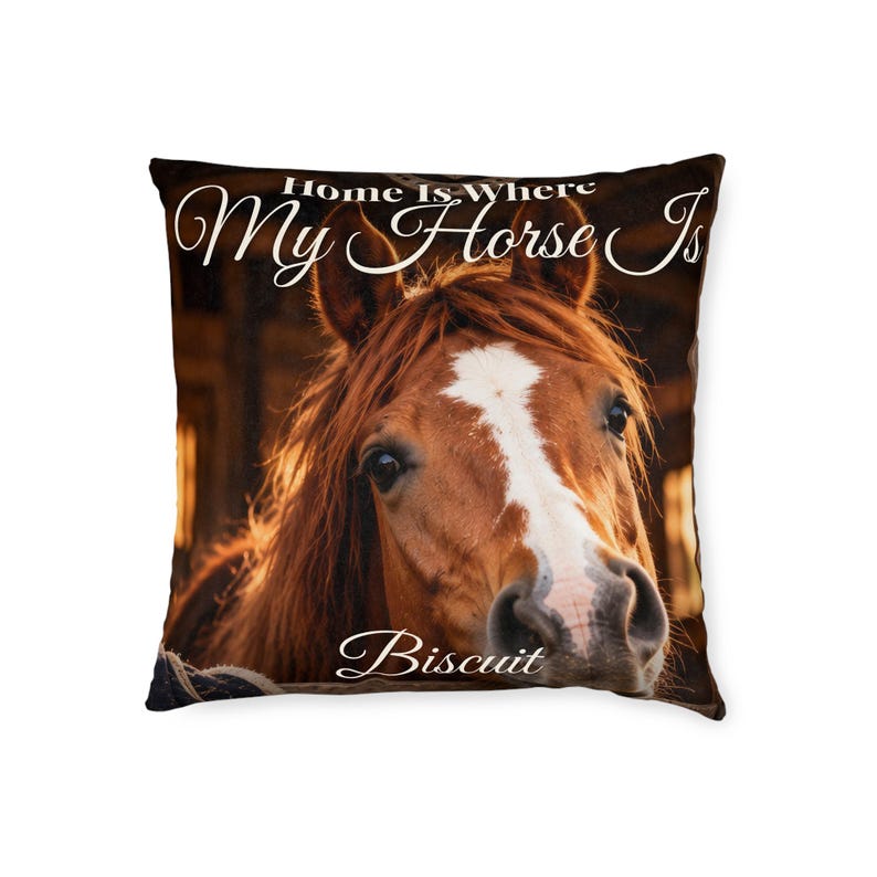 Personalised Horse Photo Cushion, Home Is Where My Horse Is Pillow, Custom Horse Name Cushion, Equestrian Gift, Horse Owner Gift image 3