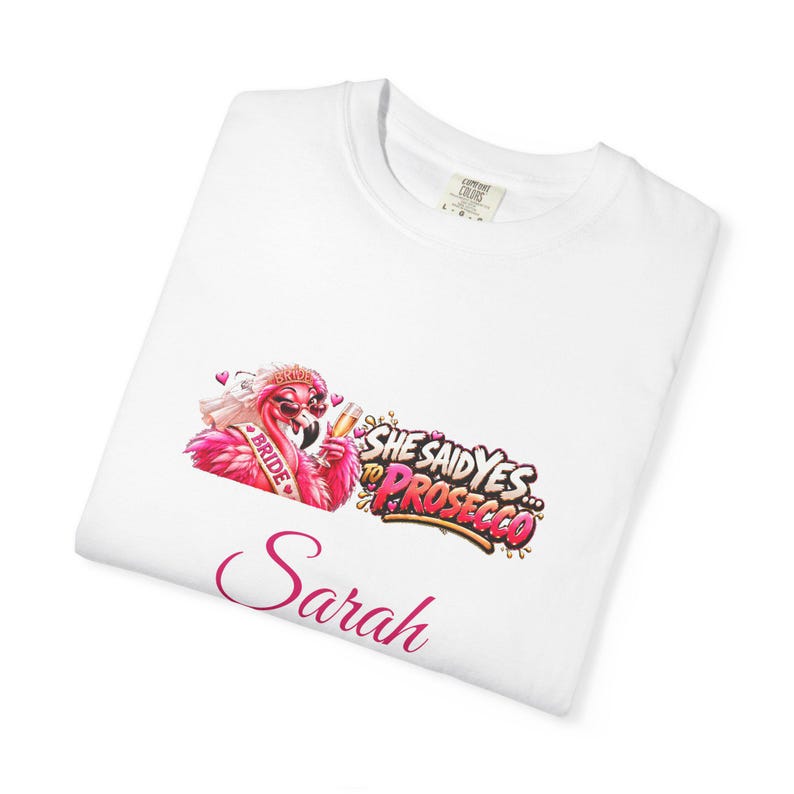 Personalised She Said Yes To Prosecco T-Shirt, Custom Bride To Be Shirt, Hen Party Bride Tee, Name Bride Gift image 3