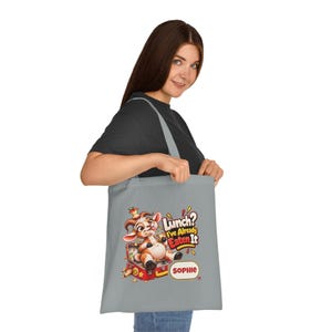 Gepersonaliseerde lunchtas met opdruk "Lunch already eat", katoenen boodschappentas met eigen naam, grappig geitencadeau, cadeau voor foodies, cadeau voor haar afbeelding 5