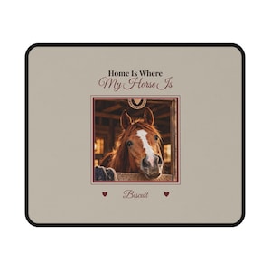 Personalised Horse Photo Mouse Mat, Custom Horse Name Mouse Pad, Home Is Where My Horse Is, Equestrian Desk Gift, Horse Owner Gift image 1