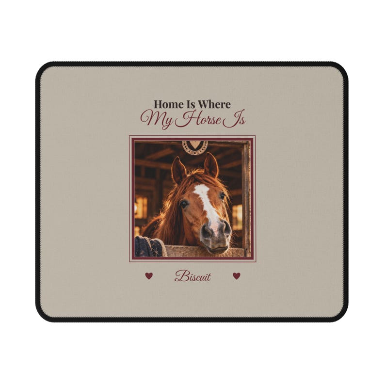 Personalised Horse Photo Mouse Mat, Custom Horse Name Mouse Pad, Home Is Where My Horse Is, Equestrian Desk Gift, Horse Owner Gift image 1