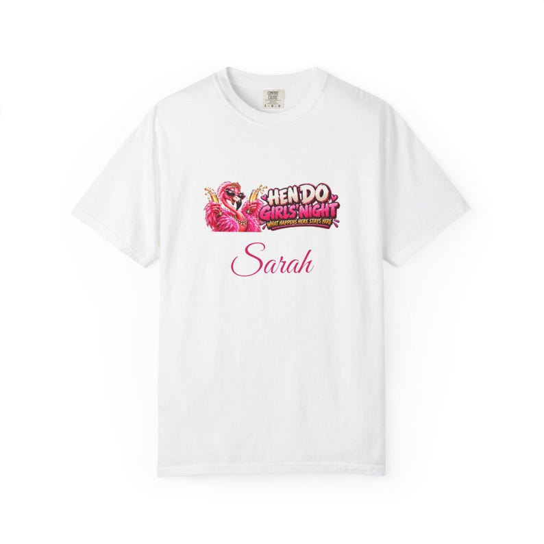 Personalised Hen Do T-Shirt, Custom Name Hen Party Shirt, Girls Night Tee, Bride Squad Top, Flamingo Hen Party Gift image 1