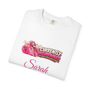 Personalised Currently Unsupervised Hen Party T-Shirt, Custom Name Hen Do Shirt, Funny Flamingo Hen Tee 画像 3