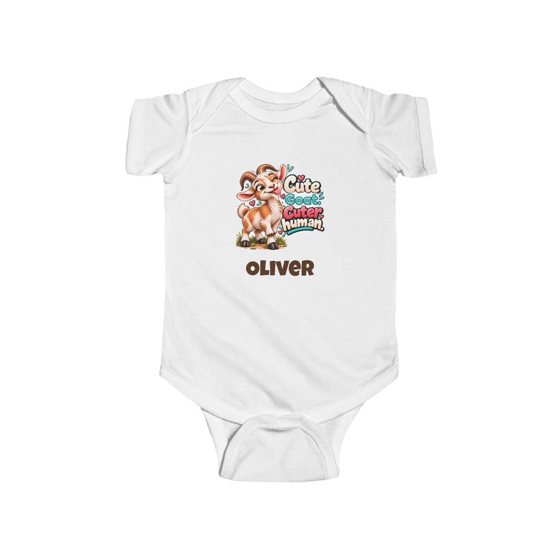 Personalised Baby Bodysuit, Cute Goat Cuter Human Baby Vest, Custom Name Baby Grow, Baby Shower Gift, New Baby Gift image 1