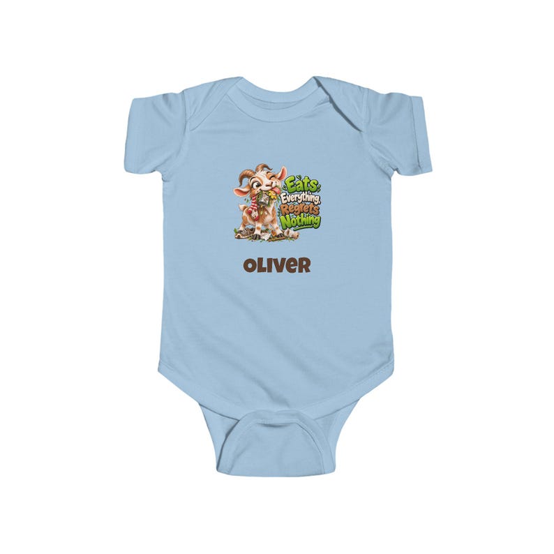 Personalised Baby Bodysuit, Eats Everything Regrets Nothing Goat Baby Vest, Custom Name Baby Grow, Baby Shower Gift, New Baby Gift image 3