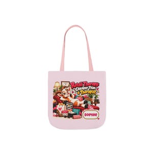 Bolso de lona personalizado para terapia de compras, bolso con correa de color con nombre personalizado, regalo divertido de cabra, regalo para adictas a las compras, regalo para ella. imagen 4