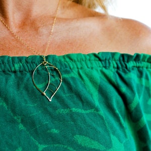 Leaf Necklace, Leaf-Shaped Pendant, Leaves, Gold Leaf Pendant, Gold Hoop Necklace, Made in Hawaii, Outdoor Wedding, Woodland Wedding