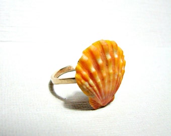 Sunrise Shell Gold Ring, Hawaii Shell Ring, Beachy Gold Ring, Hawaii Seashell, Hammered Gold Ring, Bridesmaid Gift, Beach Wedding