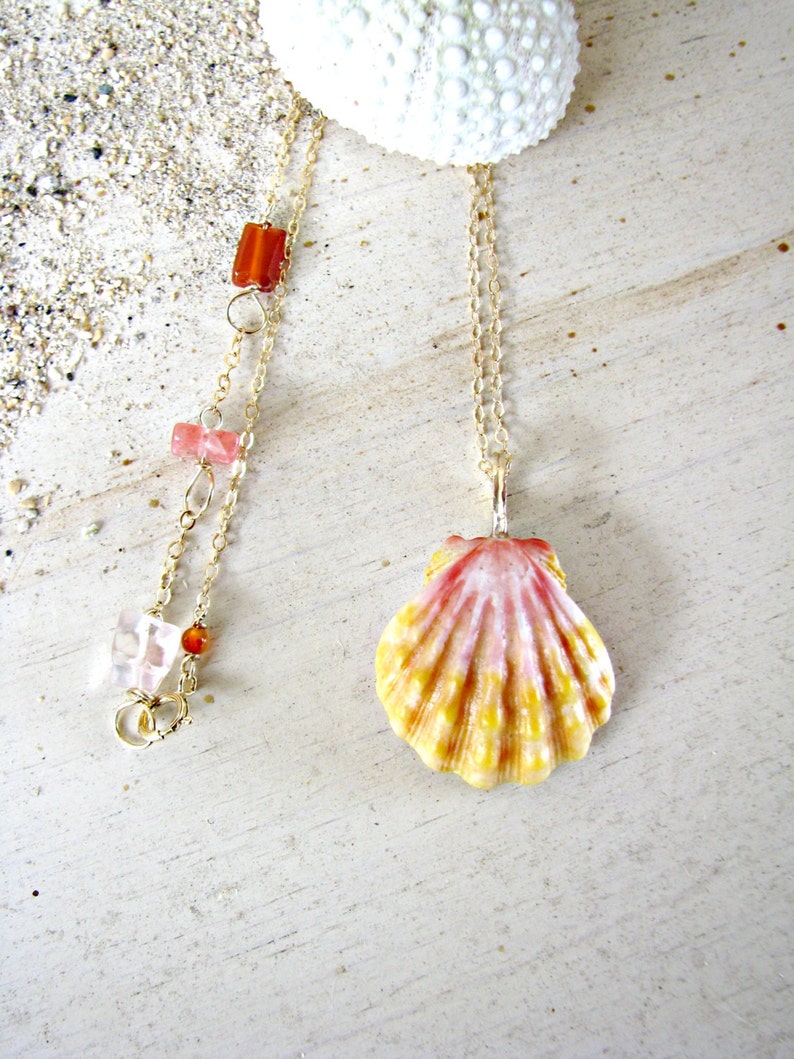 Sunrise Shell Necklace, Sunrise Shell Pendant, Sunrise Shell Jewelry, Hawaii Shell Necklace, Shell Pendant, Seashell Jewelry, Yellow Shell image 5