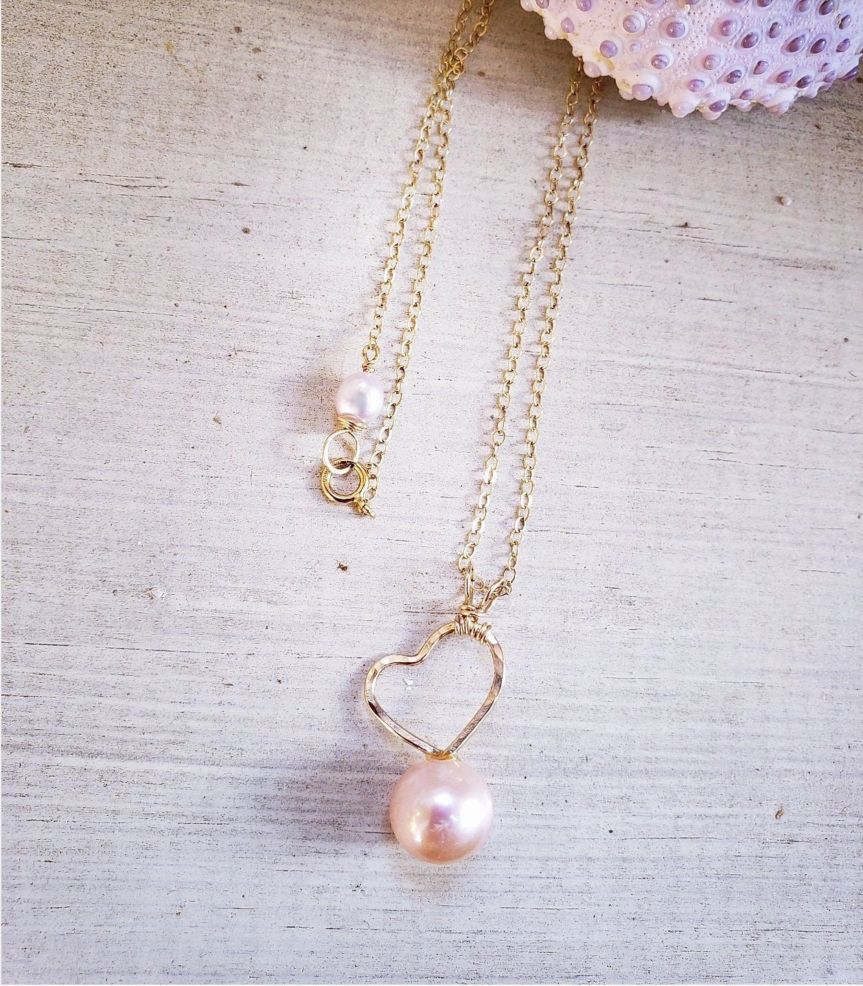 Heart Necklace Pink Pearl Pendant Pink 