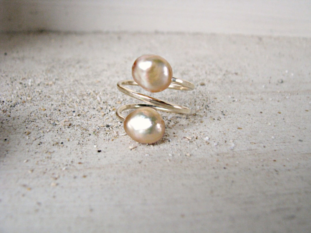 Double Pearl Ring, Pearl Gold Ring, Golden Pearls, Coiled Ring ...