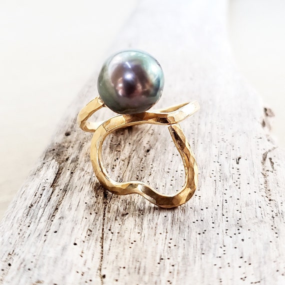 Award winning Tahitian black pearl + diamond 14K white gold ring - JLeyden  & Son Jewelers