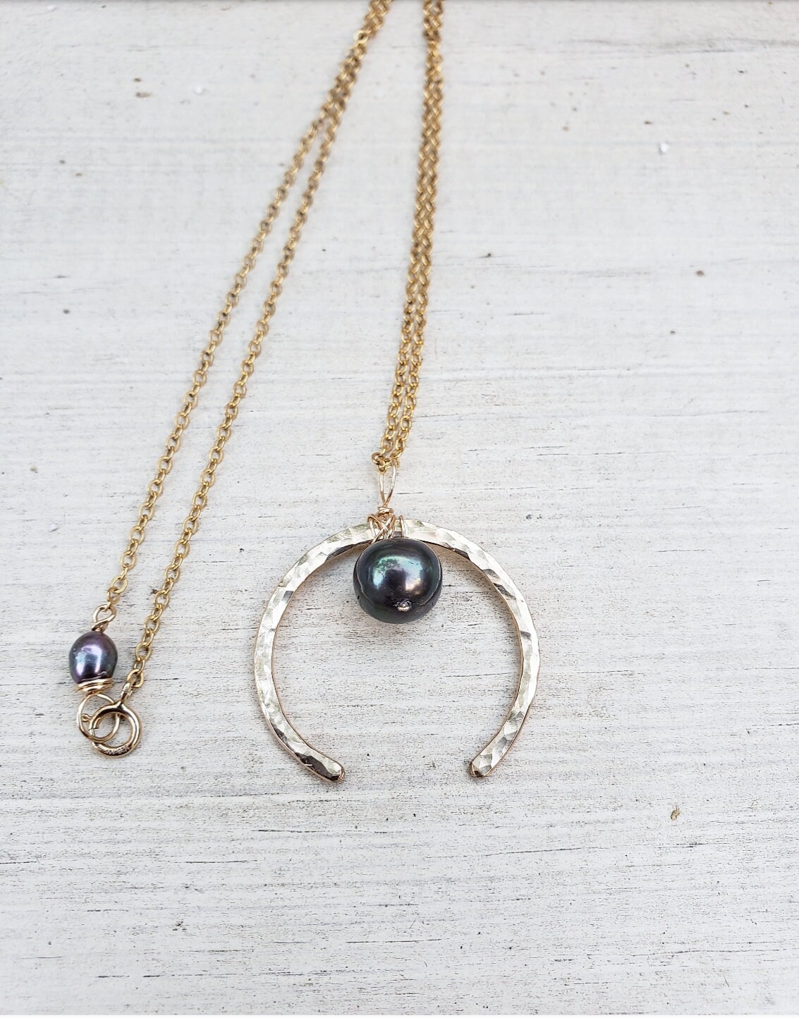 Crescent Moon Pendant, Half Moon, Black Pearl Pendant - Etsy